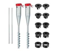 Relaxdays Parasol Anchor, Set of 2, Umbrella & Rotary Dryer, Ground Spike, Screw In, 25-55 mm, Pole Holder, Silver/Red, Steel, 56 x 7 x 10 cm