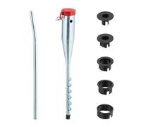 Relaxdays Parasol Ground Anchor, Socket for Umbrella & Rotary Dryer, 25-55 mm Pole, Screw-In, Steel Spike, Silver/Red