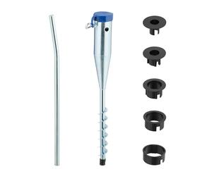 Relaxdays Parasol Ground Anchor, Socket for Umbrella & Rotary Dryer, 25-55 mm Pole, Screw-In, Steel Spike, Silver/Blue
