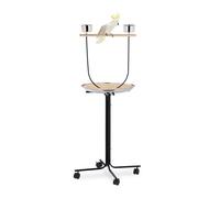Relaxdays Parrot Perch, Approach Bar, 2 Feeding Bowls & Drip Tray, On Wheels, Steel Metal, Bird Cage Accessories, Black, Plastic, 130 x 60 x 60 cm