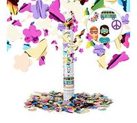 Relaxdays Party Popper with Butterflies, Flowers, Confetti Cannon for Theme Parties, 40 cm Party Shooter, Multicolour
