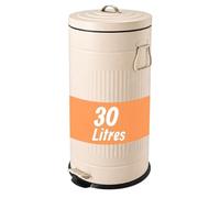 Relaxdays pedal bin, 30 litres, kitchen, removable inner bin, beige | Foot pedal, soft-close, iron, plastic, pedal bin, retro design