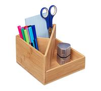 Relaxdays Pen Holder, Multipurpose Bamboo Desk Organiser, Stationery and Brushes Storage, 10,5 x 16,5 x 16,5 cm, Brown