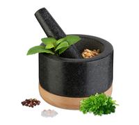 Relaxdays Pestle and Mortar with Wooden Base