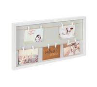 Relaxdays Photo Board with Clothesline, 10 Clips, for Photos, Postcards & Concert Tickets, Hanging Picture Frame, Grey