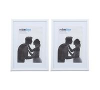 Relaxdays Photo Frame Set of 2, 13 x 18 cm, Passepartout 9x13 cm, Standing or Hanging, White