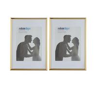Relaxdays Photo Frame Set of 2, A4 Size, Passepartout 15 x 20 cm, Standing or Hanging, Gold