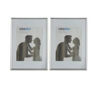 Relaxdays Photo Frame Set of 2, A4 Size, Passepartout 15 x 20 cm, Standing or Hanging, Silver