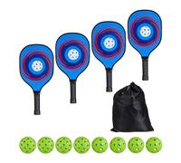Relaxdays Pickleball Set, 4 Rackets & 8 Balls, Beach Game for Adults, Paddles with Travel Bag, Wooden, Multi-coloured, Wood, 39 x 19.5 x 3.5 cm