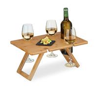 Relaxdays Picnic Wine Tray, Rectangular, Folding, 20x40x30 cm, Drinks Holder for 4 Glasses & 1 Bottle, Bamboo, Natural