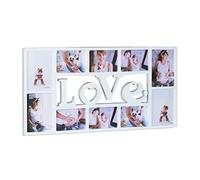 Relaxdays Picture Frame LOVE, Photo Frame for 10 Pictures, Plastic, HxWxD: 36.5 x 72 x 2 cm, White