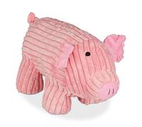Relaxdays Pig Door Stop, for Floor, Standing, Fabric with Sand Filling, 15 cm Tall, Animal Doorstopper, Soft, Pink, Polyester, 15 x 24 x 12 cm
