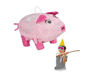 Relaxdays Pig Pinata, Birthday, Party, Celebration, Dimensions: H x W x D: approx. 25 x 20 x 43 cm, Pink