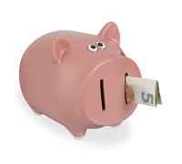 Relaxdays Piggy Bank, with Opening, Dolomite, Money Box for Kids & Adults, Coins & Notes, HxWxD: 12.5 x 12 x 14 cm, Pink, Stone