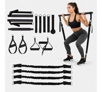 Relaxdays Pilates Bar Kit, colour options | 4 resistance bands, 30-160lbs, handles, loops, door anchor, bag, Pilates bar