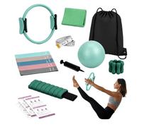 Pilates set: ring, ball, resistance bands, weight cuffs, 13pc set with bag