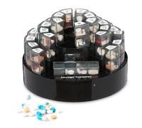 Relaxdays 31-Day Pill Box, 4 Compartments, German Labelling, Monthly Dispenser for on The Go Medication, Plastic, Black, 14 x 21 x 21 cm