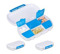 Relaxdays Pill Box Set of 3, 6 Compartments with Extra Lid, Waterproof, Plastic BPA-, Travel Pill Box, White/Blue, Pack