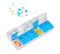 Relaxdays Pill Organiser for 7 Days, 2 Compartments, Morning and Evening, Weekly Pill Box for Home & Travels, White-Blue