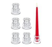 Relaxdays Pillar, Glass, Set of 6, Curved Holders, Stick Candles, H x D: 5.5 x 5.5 cm, Transparent, 5.5 x 5.5 x 5.5 cm