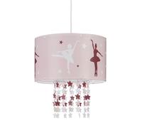 Relaxdays Hanging Lamp for Girls, Children’s Ceiling Light with Ballerina Print, Pendant Light with Star-Mobile, Pink