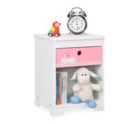 Relaxdays Children's Bedside Table, Cute Swan Design, Drawer & Storage Compartment, HxWxD: 41 x 32 x 31 cm, White/Pink, Fibreboard, 41x32x31cm