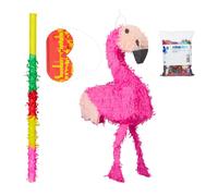 Relaxdays Pink Flamingo Piñata Set with Confetti