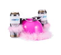 Relaxdays Pink Party Beer Hat, Drinking Hat, Adult Headwear with Tube & Pink Feathers, Bachelorette Parties