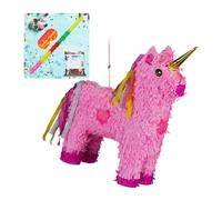 Relaxdays Pink Unicorn Piñata Set with Confetti