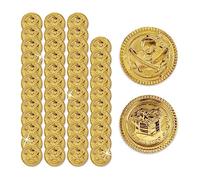 Relaxdays Pirate Coins, 48 Golden Doubloon Toys, Pretend Money for Children Parties, PP, Ø 3.5 cm, Gold, 3.5x3.5x0.2 cm