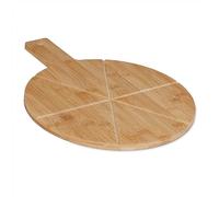 Relaxdays Pizza Board, Bamboo, Ø 30 cm, Serving Platter for Cheese & Fruit, for Cutting, with Handle, Round, Natural