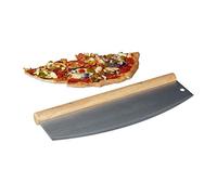 Relaxdays Pizza Chopper, Stainless Steel Herb Mincing Knife, Hanchoir with Wooden Handle, 1 Blade with Protector, HxW: 12 x 35 cm, Silver