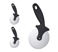 Relaxdays Pizza Cutter Set of 3 Stainless Steel Blade with Diameter 9.5 cm, Robust Plastic Handle, Pizza Roller, Silver/Black