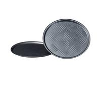Relaxdays Pizza Pans with Perforations Set Round Pizza Baking Trays with Large Inner Diameter of 29 cm Tray for Pizza and Tarte Flambee Pizza Baking Set 2 Piece Set w/ Non-Stick Coating, Gray