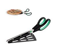 Relaxdays Pizza Scissors with Lifter, Stainless Steel Kitchen Shears, Dishwasher-Safe Pizza Cutter, Black-Green
