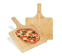 Relaxdays Pizza Tray, Set of 2, Size 50x38 cm, Square, Shovel, Spatula, Bamboo Wood, Bread, Baker, Tool, Paddle, Natural