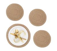 Relaxdays Place Mat Set, 4x Coaster, Tableware, Decor Table Protector, Round, Ø 37 cm, Water Hyacinth Material, Natural, Plant fibre