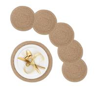 Relaxdays Place Mat Set, 6x Coaster, Tableware, Decor Table Protector, Round, Ø 37 cm, Water Hyacinth Material, Natural, Plant fibre