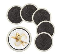 Relaxdays Place Mat Set, 6x Coaster, Tableware, Drinks, Table Protector, Round, Ø 37 cm, Seagrass Material, Black/Cream, Plant fibre