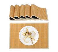 Relaxdays Place Mat Set, 6X Coaster, Tableware, Drinks, Table Protector, Square, 45 x 30 cm, Bamboo, Stylish, Cream, 90% 10% Polyester