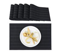 Relaxdays Place Mat Set, 6x Coaster, Tableware, Drinks, Table Protector, Square, 45 x 30 cm, Bamboo, Stylish, Black, Wood
