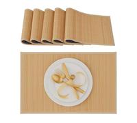 Relaxdays Place Mat Set, 6x Coaster, Tableware, Drinks, Table Protector, Square, 45 x 30 cm, Bamboo, Stylish, Natural, Wood
