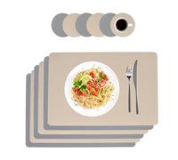 Relaxdays placemats with coasters, set of 6, faux leather, 30 x 43 cm, wipeable, rectangular, grey/beige