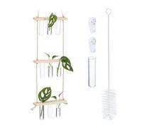 Relaxdays Plant Propagation Station, Hanging, Glass Tube Vases with Wooden Shelf, with 3 Levels, Natural/Transparent, Wood