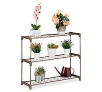 Relaxdays Plant Rack, 3, Stand for Flowers & Pots, Metal & Plastic, HWD: 72x91x28 cm, Shelving for Herbs, Brown, Steel