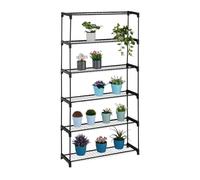 Relaxdays Plant Rack, 6, Stand for Flowers & Pots, Metal & Plastic, HWD: 174x91x28 cm, Shelving for Herbs, Black, Steel