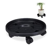 Relaxdays Plant Roller Round, Set of 2, HxØ: 10x35.5 cm, Flowerpot Holder with Castors, Plastic, Indoor & Outdoor, Black