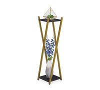 Relaxdays Plant Stand, 2 Tiers in Marble Look, Modern Pot Holder, 99 x 29 x 29 cm, Gold Metal Frame in X-form, Black, Steel