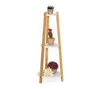 Relaxdays Plant Stand, 3 Tiers, Bamboo & MDF, Round, Modern Flowerpot Shelves for Indoors, HxØ: 73.5x28 cm, Wood, White, 73.5 x 28 x 28 cm