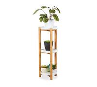 Relaxdays Plant Stand, 3 Tiers, Bamboo & MDF, Round, Modern Plant Pot Shelves for Indoors, H x D: 79 x 30 x 30 cm, Natural/White